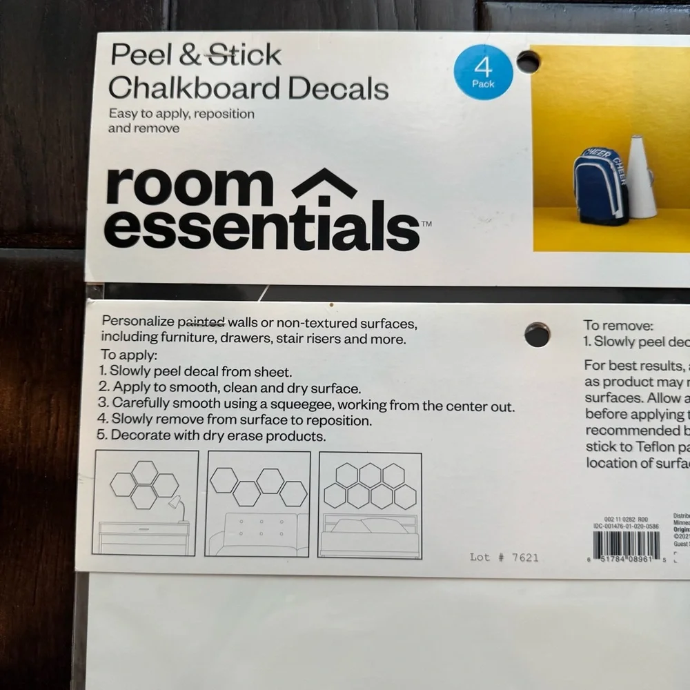 Room Essentials Peel & Stick White Black Dry Erase Board Decals 2 Pack (4 Ea)